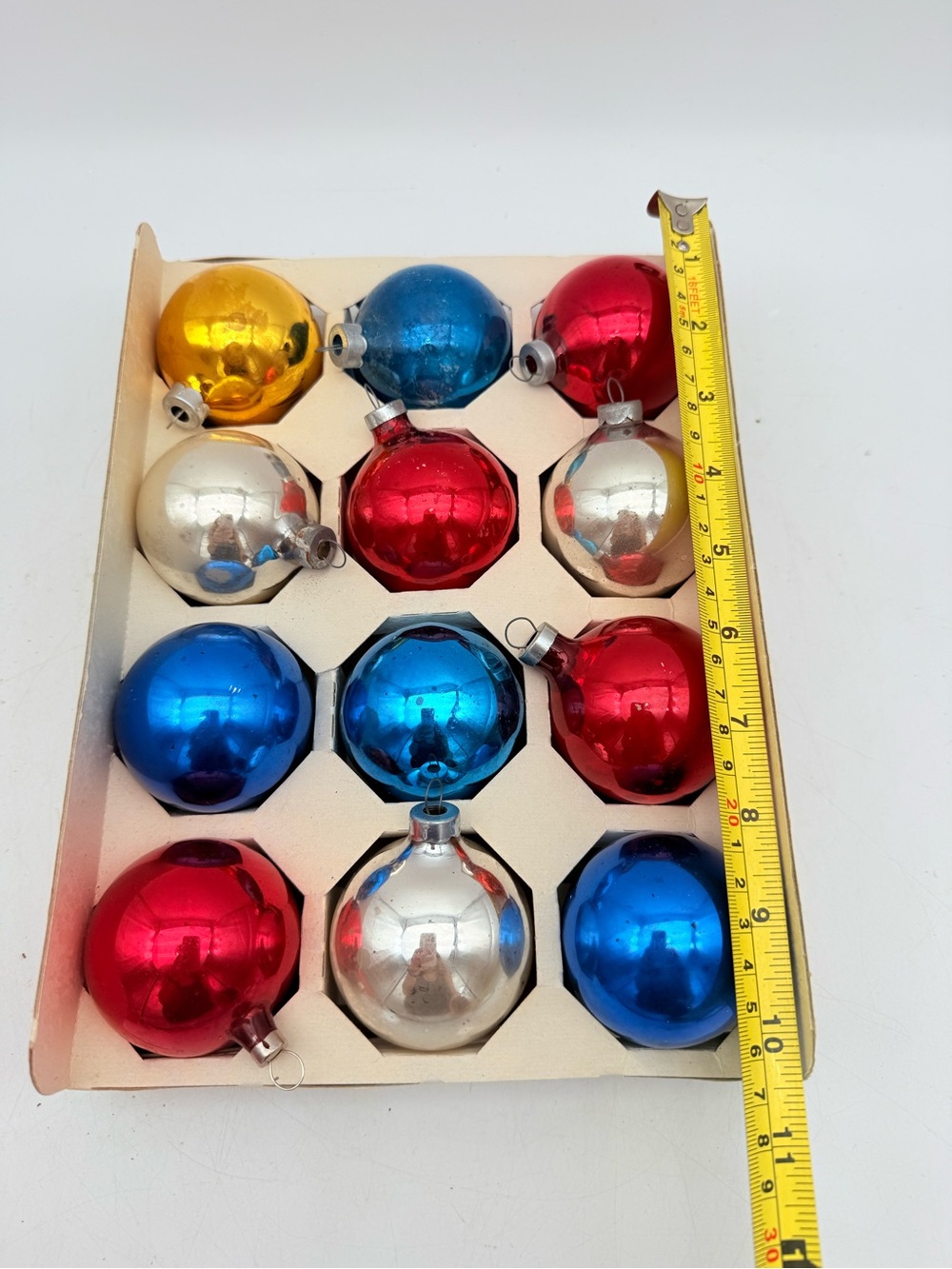 Holiday Glass Ball Ornaments Set - Red, Blue, Silver, Gold